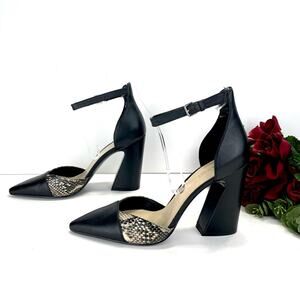 Nine West Hillianao Women Black Heels Sz 10 Leather Adjustable Ankle Strap Pumps